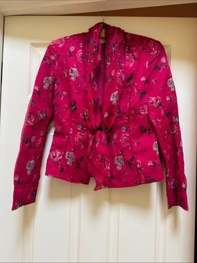 Escada Vintage Hot Pink Floral front-tie Jacket Silk